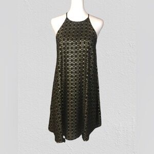 NEW Everly Black and Gold High Neck Halter Shift Dress Size Small